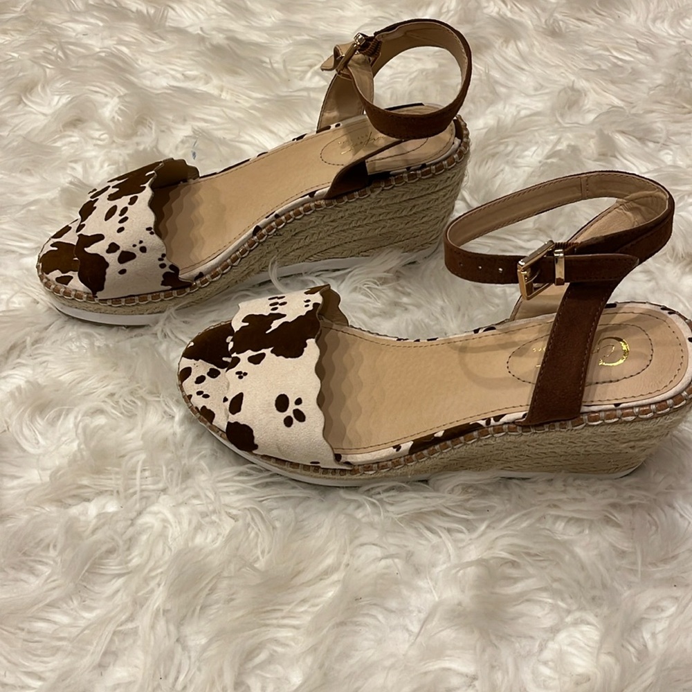 Cow print wedge sandles